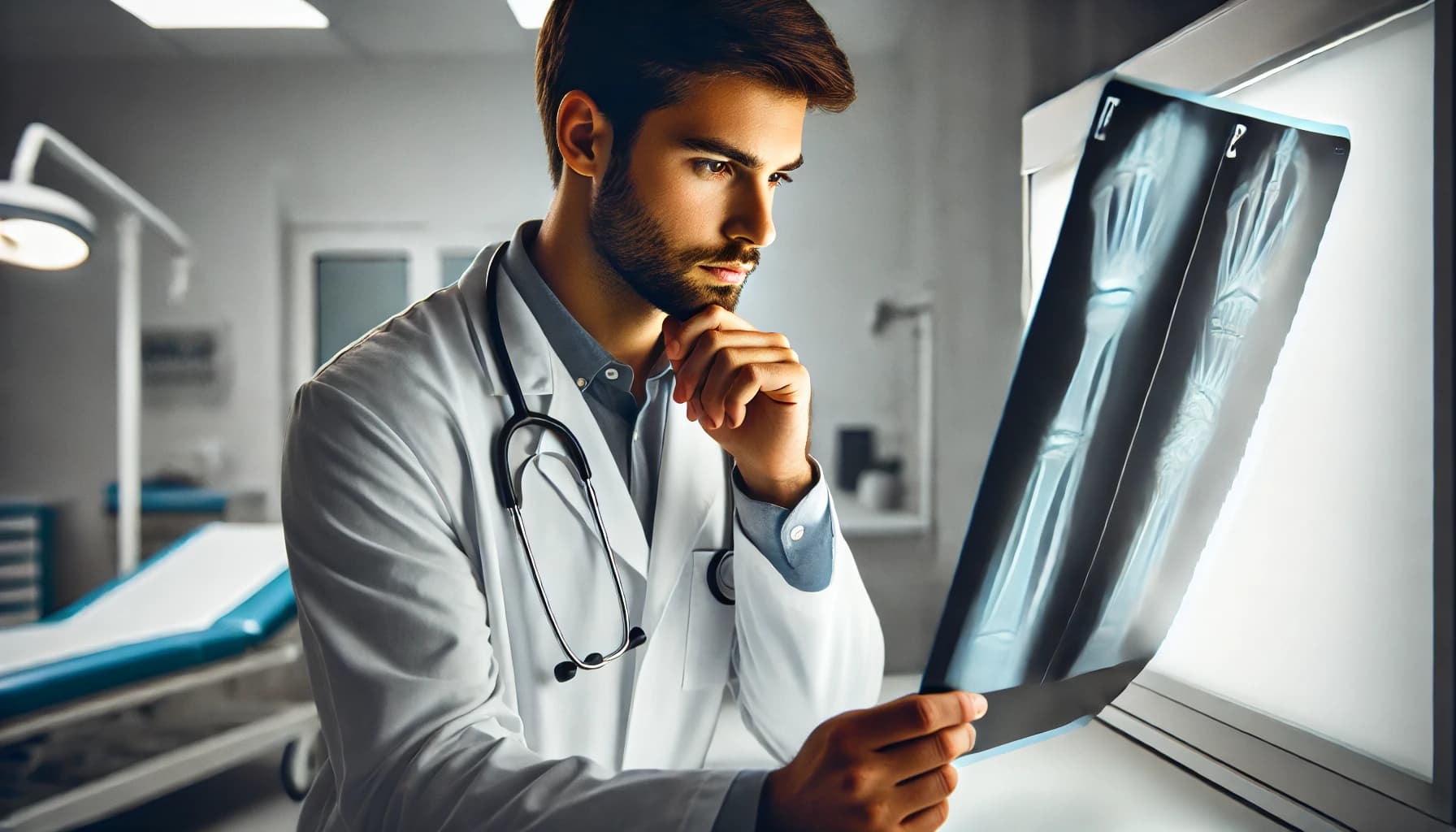 Medical Doctor Examining X-Ray Scan In Modern Hospital Room